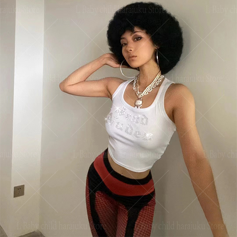 Baby Y2K Clothing - Y2K rhinestone Letter print Crop Top
