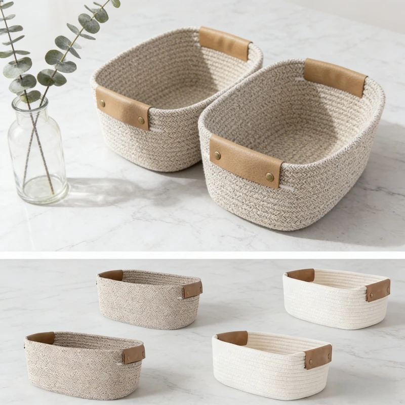 Baby Clothing Basket - Woven Cotton Rope Desk Storage Basket