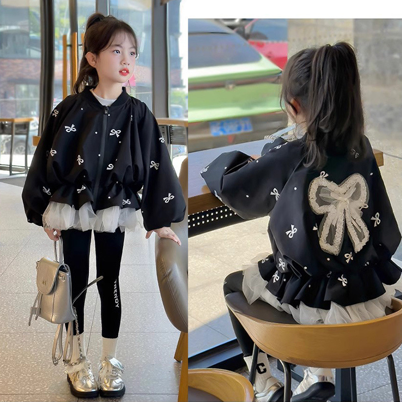Kids Girls Coat Children's Bow - Baby Clothing Zip 评论和价格