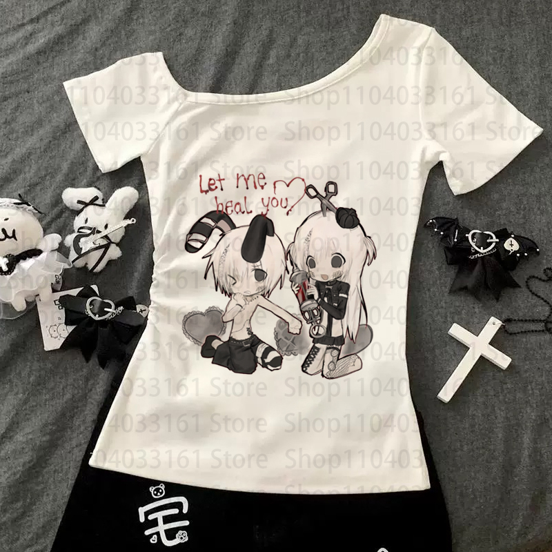 Anime Girl Y2k T-shirt Gothic  - Baby Y2K Clothing 评论和价格